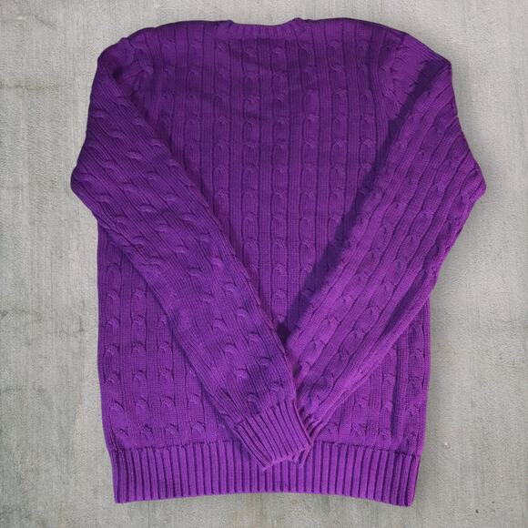 Ralph Lauren Sport Purple Cable Knit V-Neck Sweater Women’s Large Green Pony - Picture 2 of 7